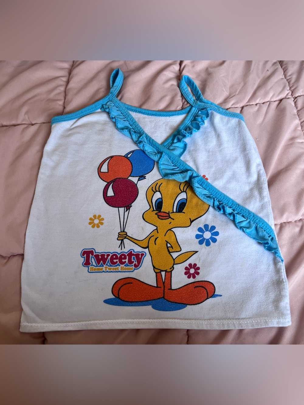 Vintage Tweety Graphic Tank Top with Blue Trim